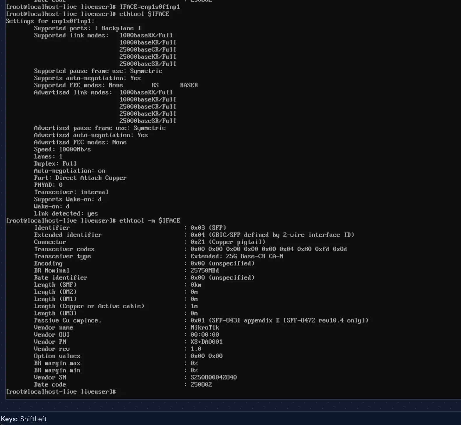 Port 2 ethtool — same 10 Gbps, same DAC cable
