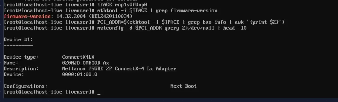 Firmware version and mstconfig device identity — Dell OEM ConnectX-4 Lx