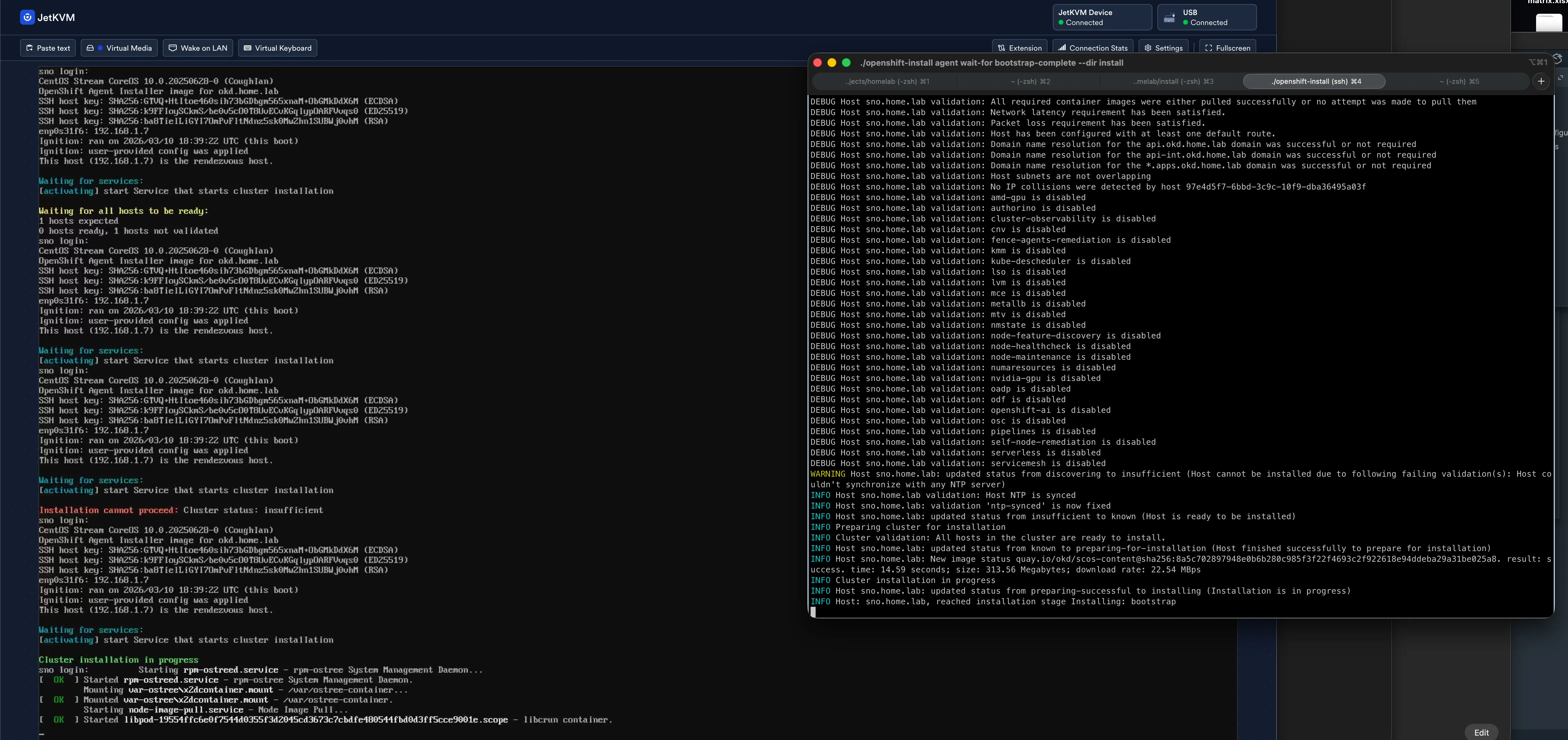 Host validation and NTP sync, cluster preparing for installation